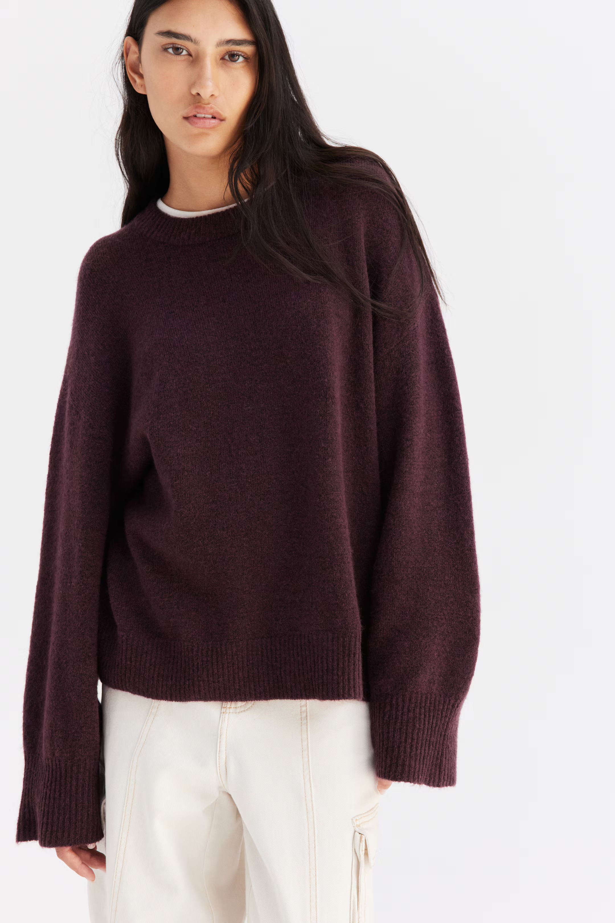 Sweater - Round Neck - Long sleeve - Burgundy - Ladies | H&M US | H&M (US + CA)