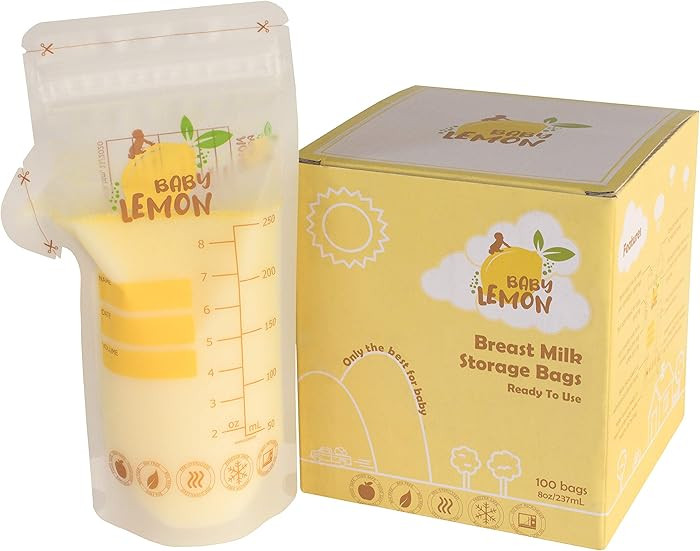 Baby Lemon Breast Milk Storage Bags with Spout - 8 oz, 100 Bags, Extra Thick, Leak Proof, Pre-ste... | Amazon (US)