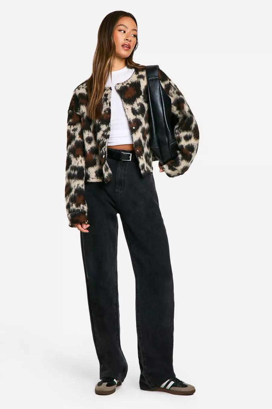 Tall Leopard Wool Look Bomber Jacket | boohoo (US & Canada)
