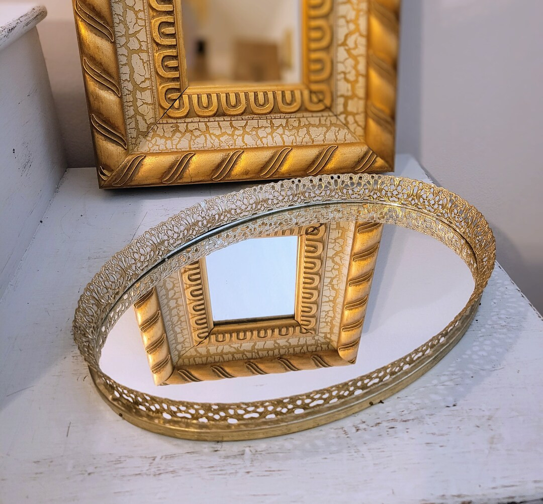 Vintage Gold Vanity Tray Gold Mirror Accent Tray - Etsy | Etsy (US)