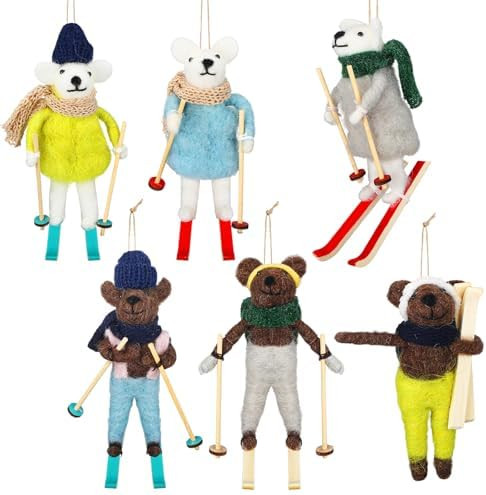 6 Pcs Christmas Tree Bear Ornaments 5.91" Skiing Bear Felt Hanging Animal Ornaments Winter Holida... | Amazon (US)