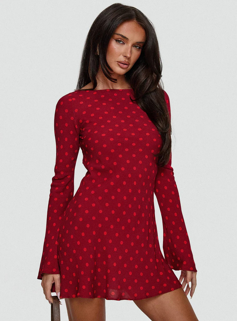 Good Graces Long Sleeve Mini Dress Red Dot | Princess Polly US