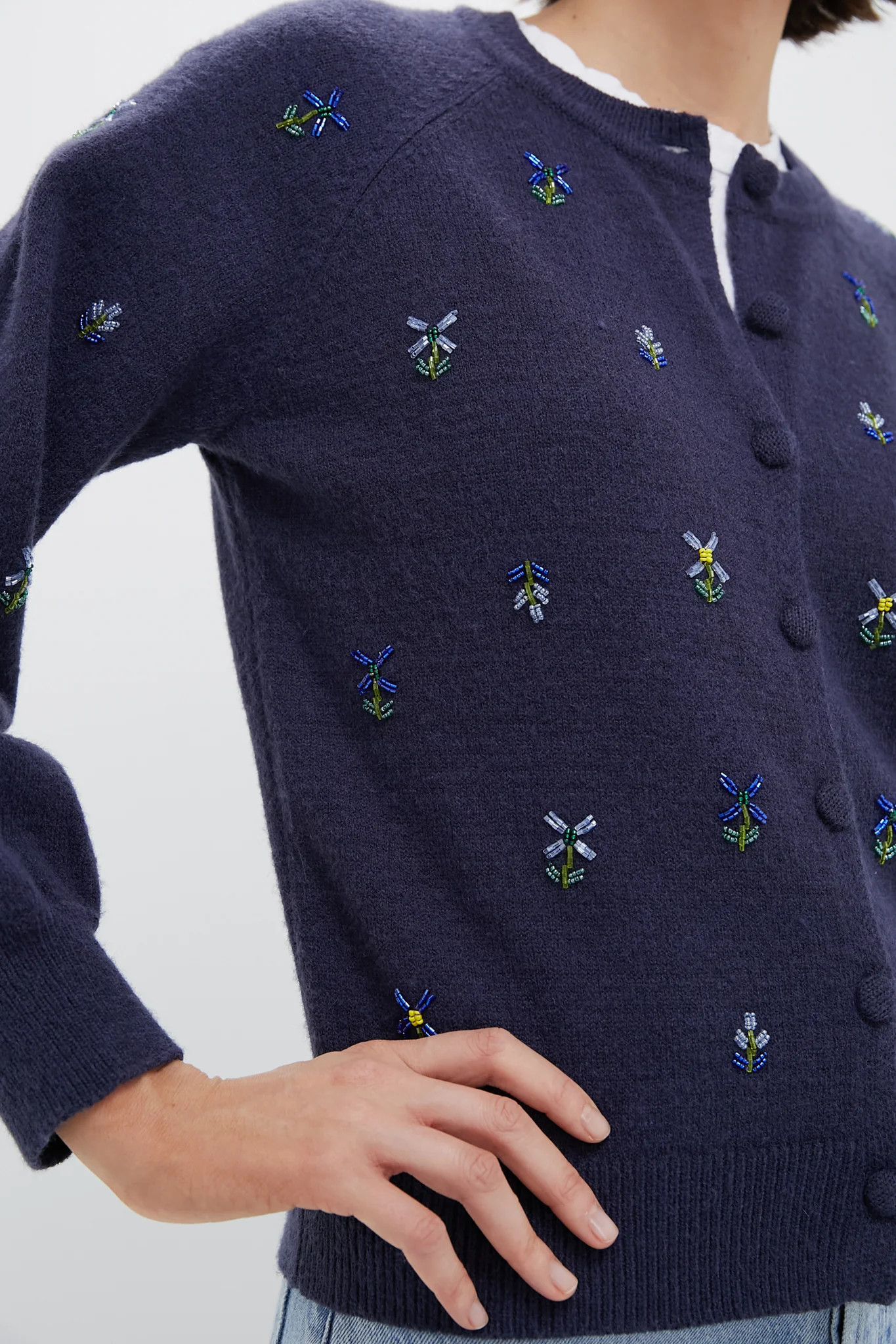 Blue Floral Embellishment Navy Elsie Cardigan | Tuckernuck (US)