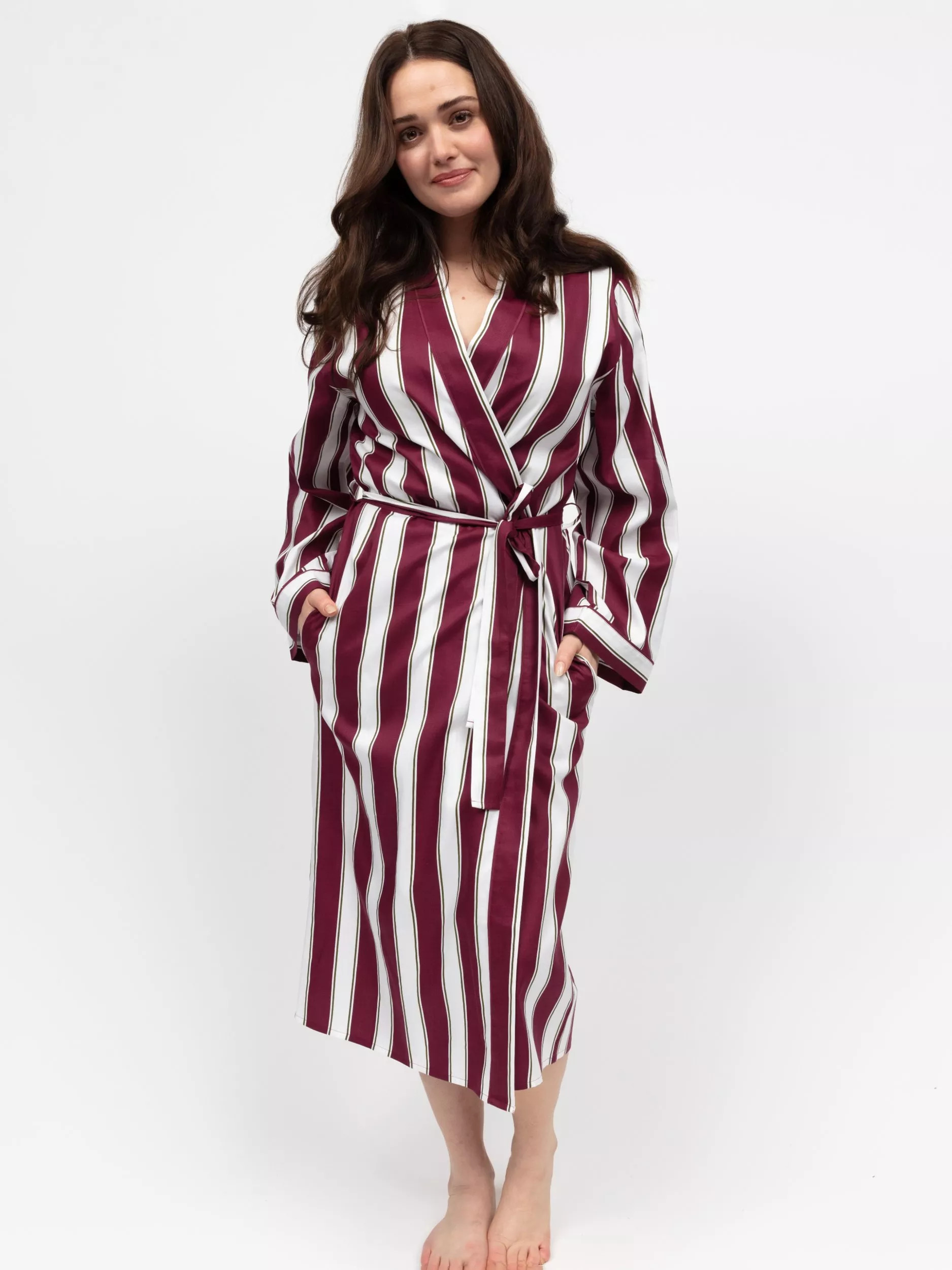 Cyberjammies Yasmin Stripe Dressing Gown, Ox Blood | John Lewis (UK)