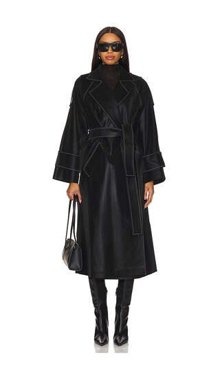 Faux Leather Stitch Trenchcoat in Black | Revolve Clothing (Global)