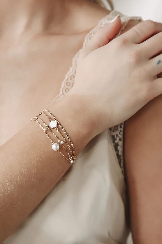 Charm Appeal Gold and Pearl Layered Bracelet | Lulus