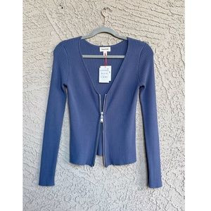 OPEN EDIT NORDSTROM Dusty Blue Ribbed Knit Zip Front V-Neck Cardigan Sweater S | Poshmark
