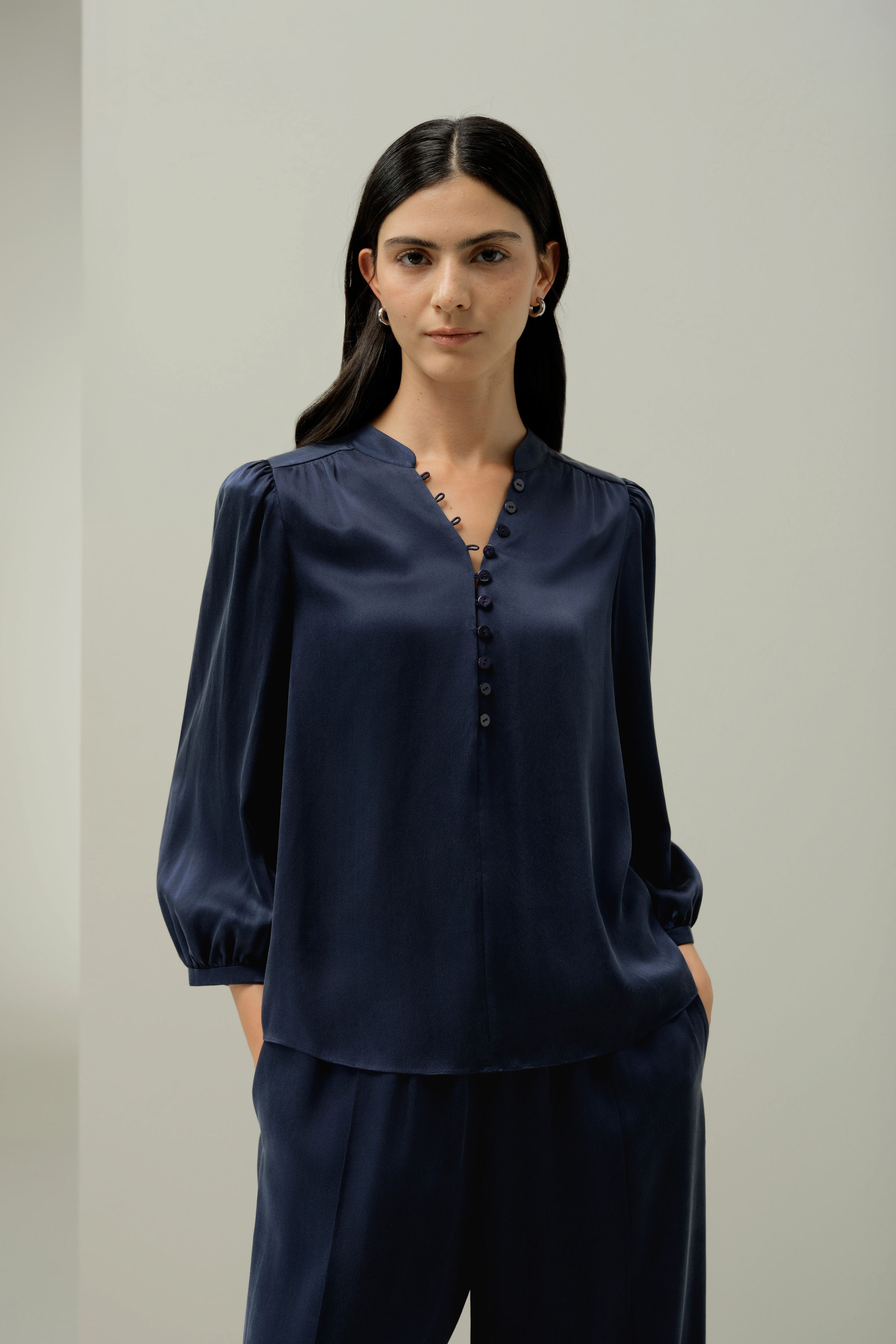 Silk Suede V-Neck Blouse | LilySilk