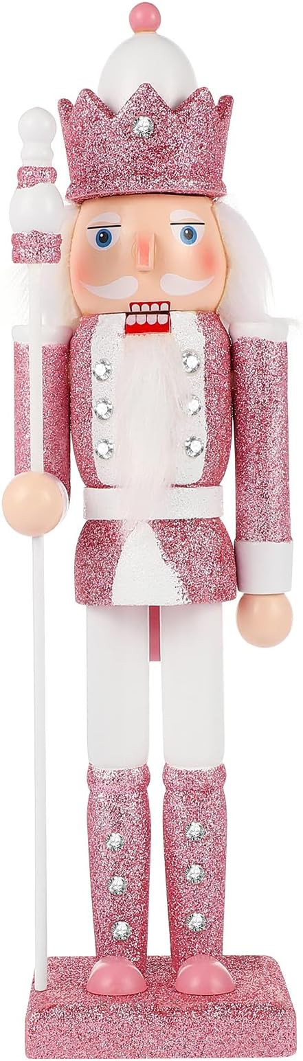 NOLITOY Christmas Nutcracker Pink Traditional Wooden Glitter Nutcracker 12 Inches Soldier Figure ... | Amazon (US)