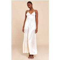 Natural Satin Lace Up Back Maxi Slip Dress | PrettyLittleThing US