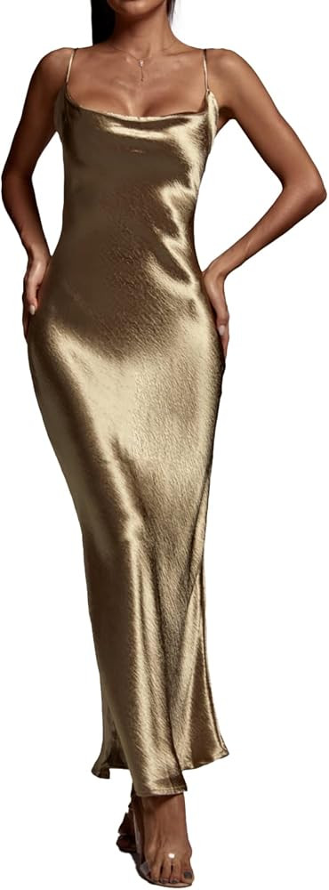 BELLA BARNETT Fashion Spaghetti Strap Maxi Dress - Classy Backless, Sexy Satin, Elegant Womens, T... | Amazon (US)