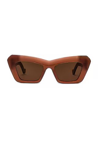 Loewe Structured Cat Eye Sunglasses in Shiny Dark Brown & Brown | FWRD | FWRD 