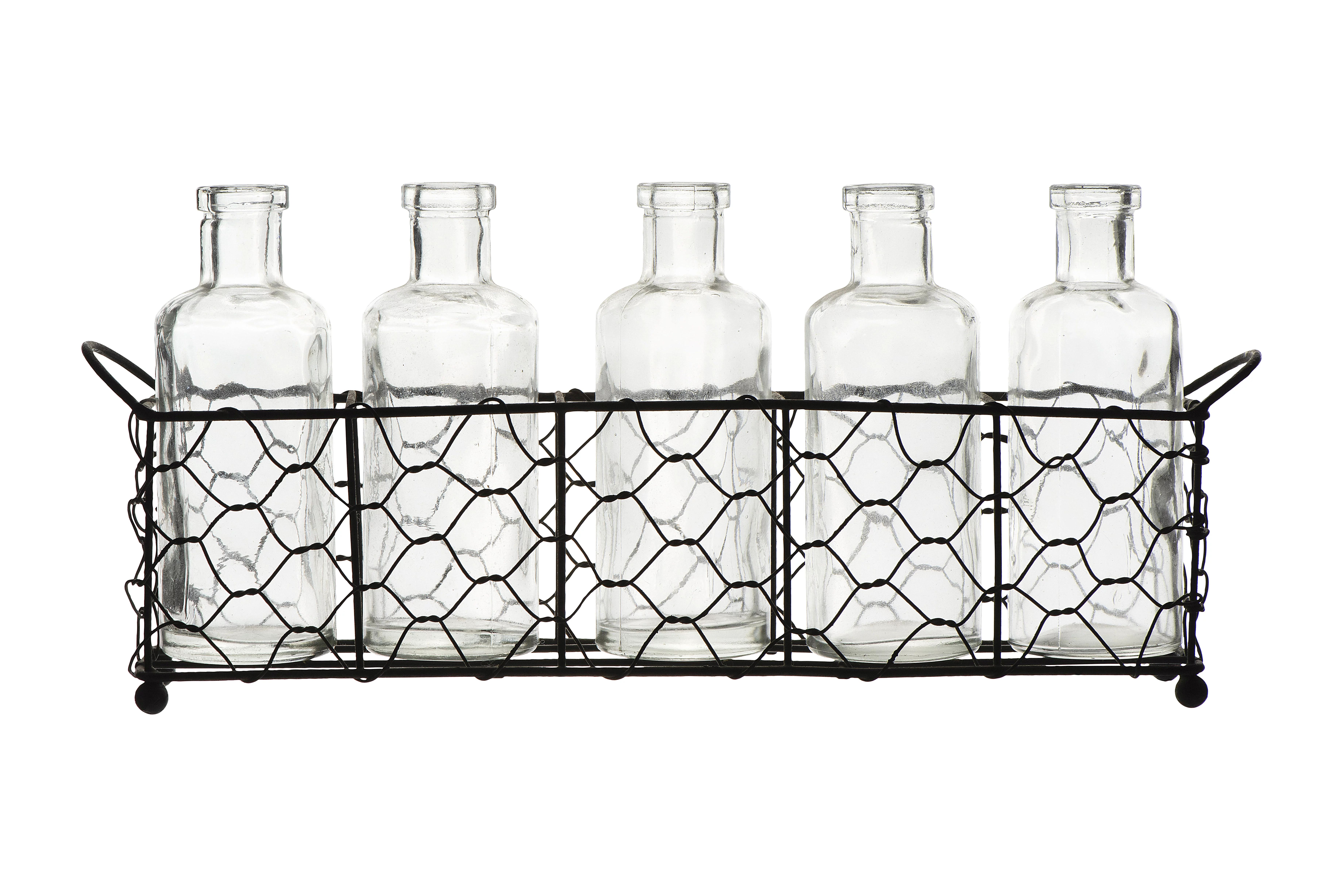 Wire Holder with 5 Glass Vase Bottles (Set of 6 Pieces) | Walmart (US)