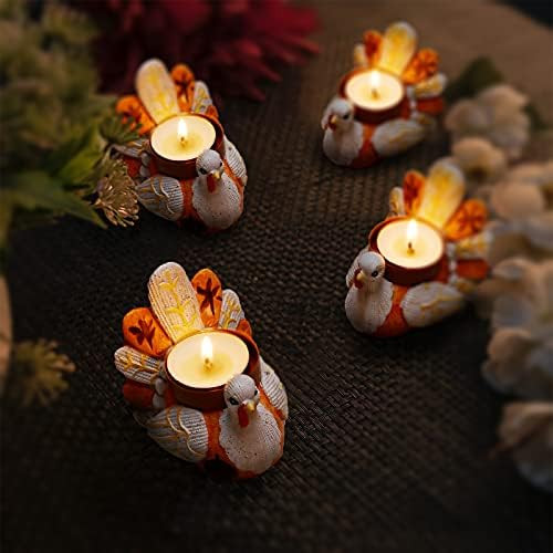 Amazon.com: KUCHEY 4 Pack Thanksgiving Turkey Tea Light Candle Holders Table Decorations for Home... | Amazon (US)