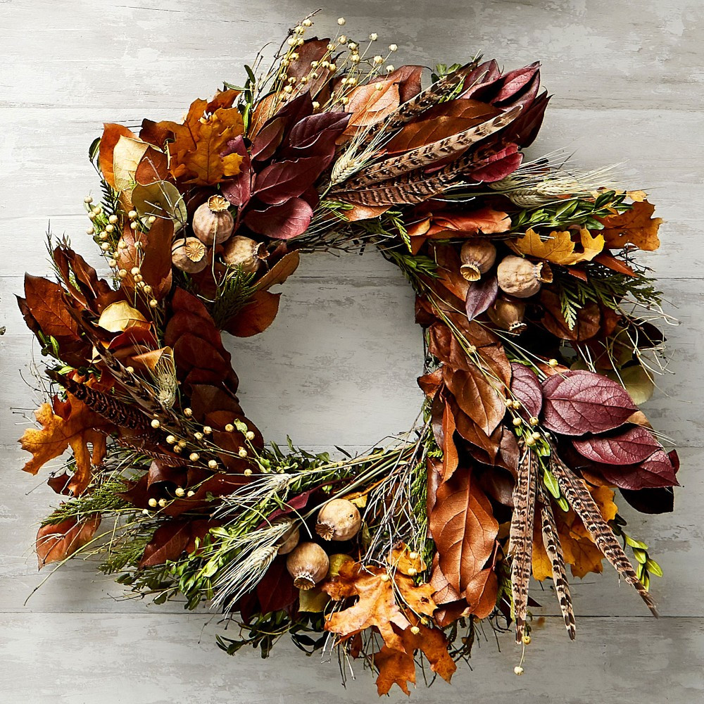 Pheasant Feather Live Wreath | Williams-Sonoma