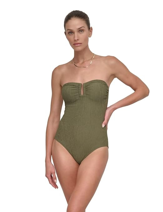 DKNY Women's U-Wire Bandeau One Piece Swimsuit with Tummy Control | Amazon (US)