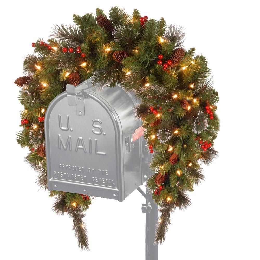 Home Accents Holiday 3 ft. Battery Operated Crestwood Spruce Artificial Mailbox Swag with 50 Clea... | The Home Depot