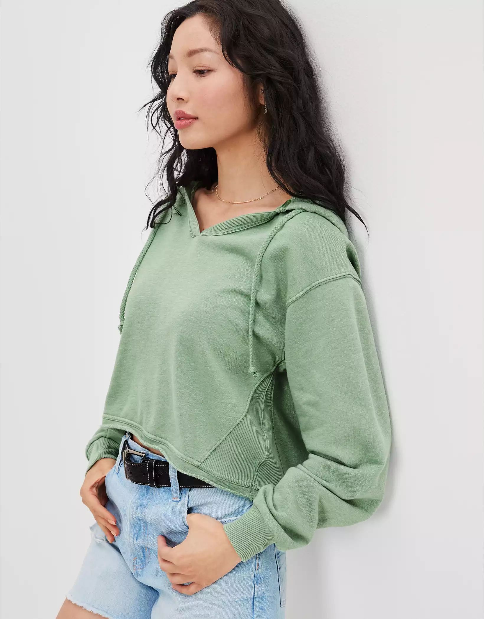 AE Cropped V-Neck Hoodie | American Eagle Outfitters (US & CA)