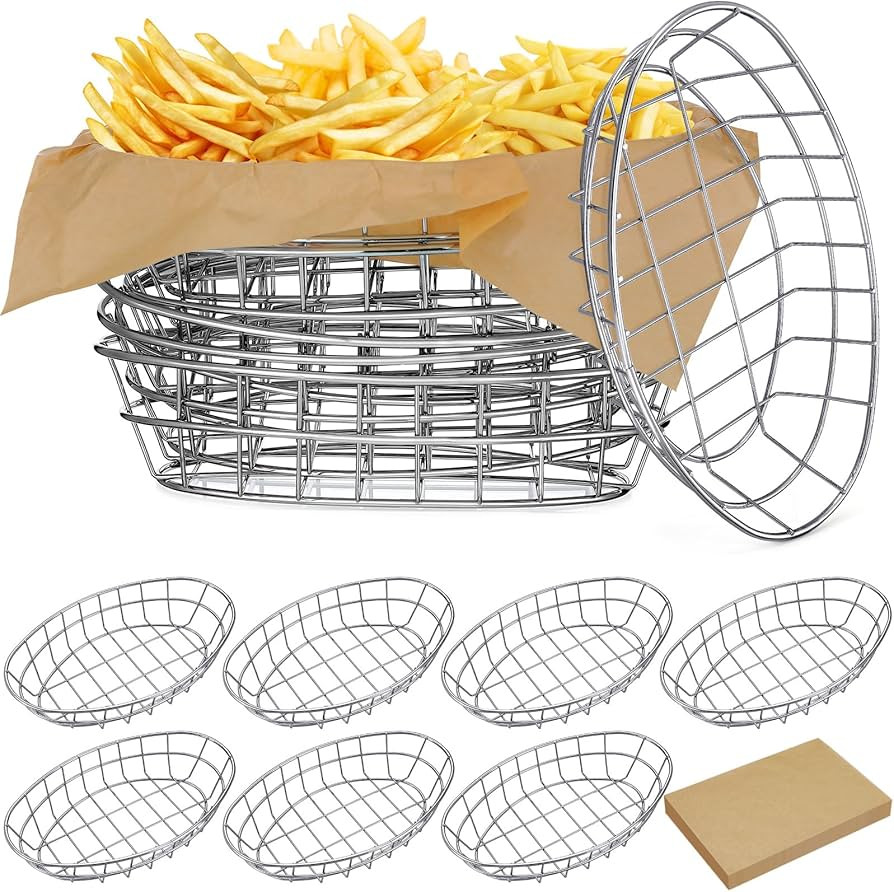 Hushee 12 Pcs Wire Bread Basket 9.5 x 6.2 x 2.2 Inch Oval Metal Dinner Roll Baskets for Serving F... | Amazon (US)