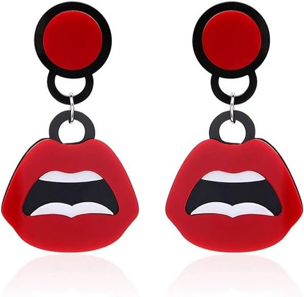 coadipress Red Lips Earrings for Women Gilrs Punk Cool Sexy White Teeth Mouth Long Acrylic Resin ... | Amazon (US)