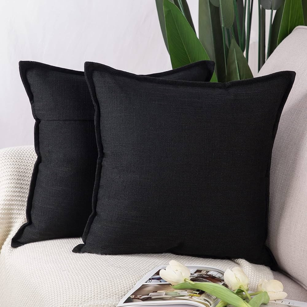 MADIZZ Set of 2 Linen Throw Pillow Covers 18x18 Inch Black Soft Decorative Cushion Cover for Sofa... | Amazon (US)