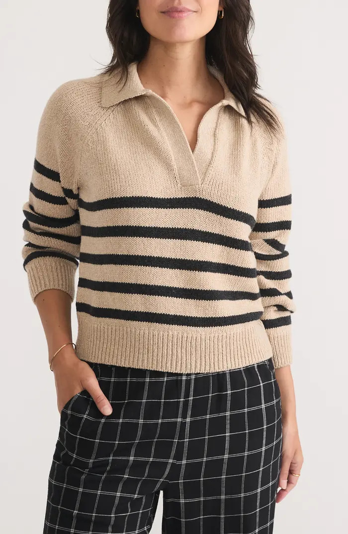 Marine Layer Claire Stripe Wool & Cotton Polo Sweater | Nordstrom | Nordstrom