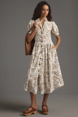 Pilcro Short-Sleeve Denim Midi Shirt Dress | Anthropologie (US)