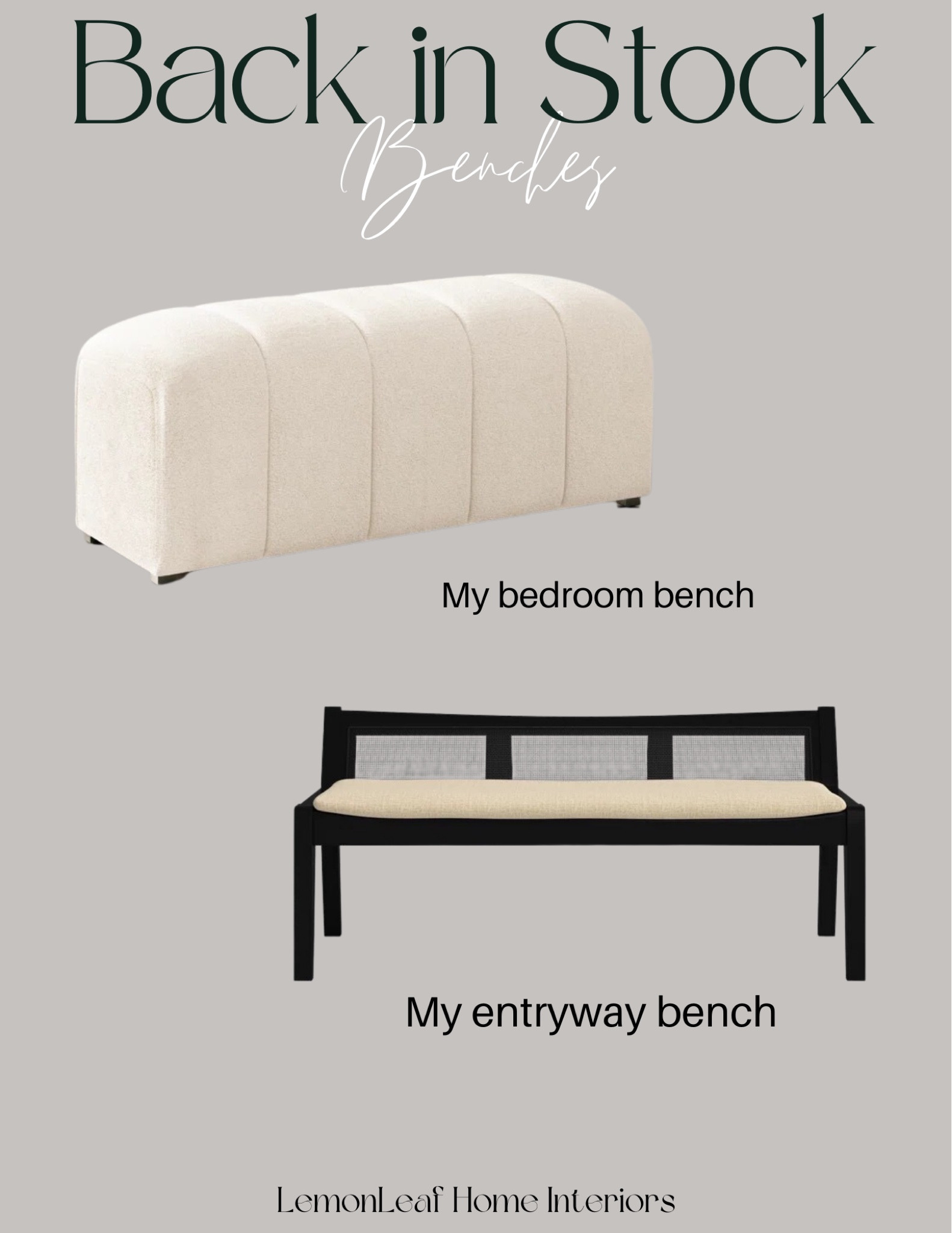 Grab my favorite bench while it’s back in stock! This boucle modern bench looks great anywhere. I also found my caned bench on Amazon for a better price! Linked both

#LTKhome #LTKsalealert #LTKstyletip