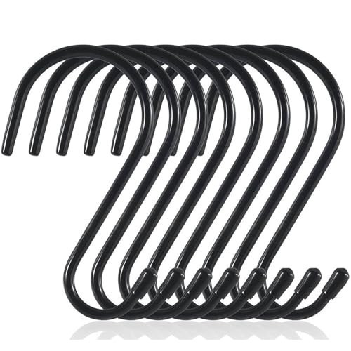 DaylyFav 8 Pack Black S Hooks, 5.5" Vinyl Coated Non-Slip Heavy Duty Steel Metal Utility Hooks Large S-Hook for Hanging Plants Flower Baskets Bird Feeders Coats Hats Bags Purses Towels, Holds 65 Lbs | Amazon (US)