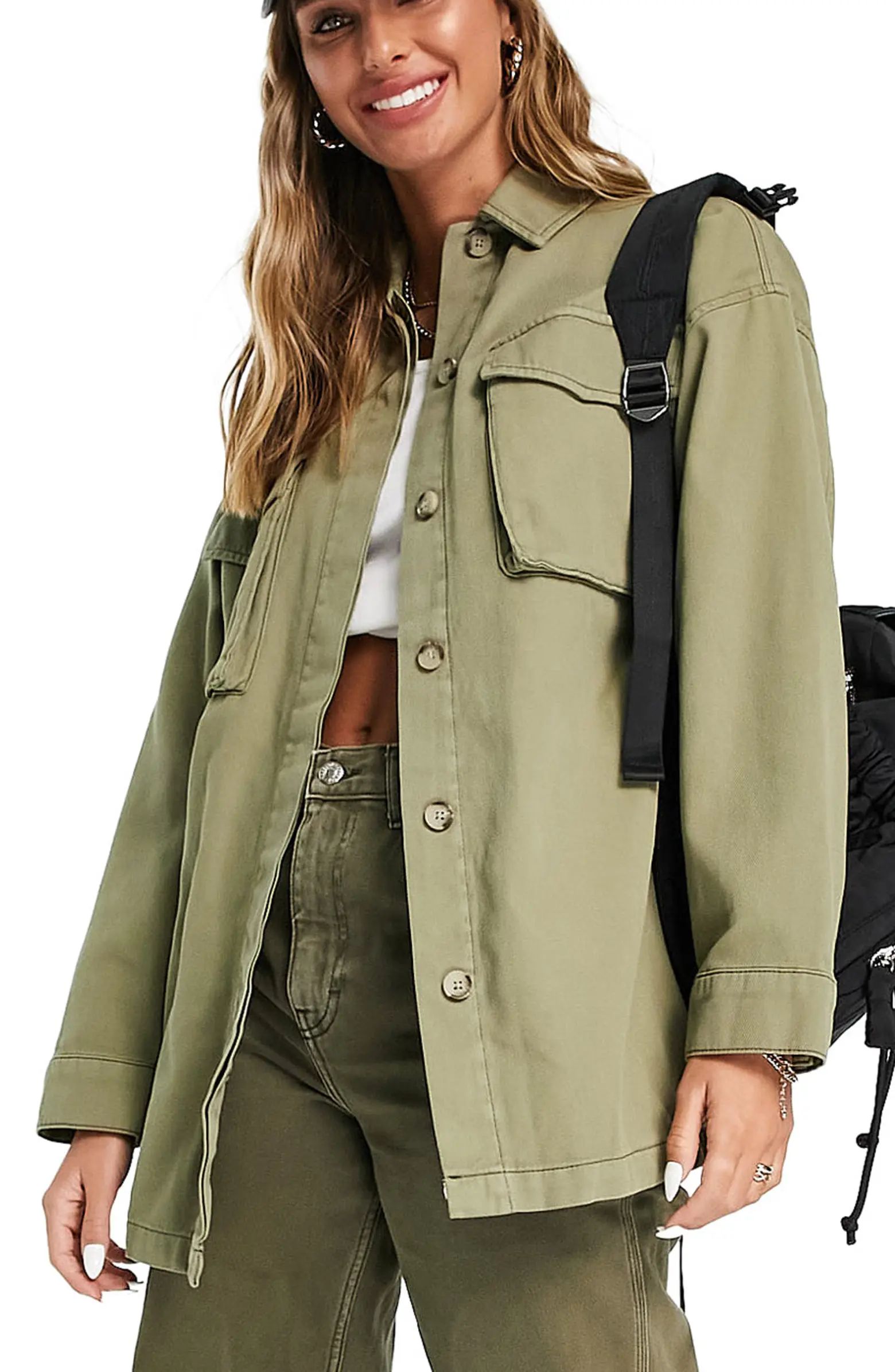 Topshop Belted Cotton Utility Jacket | Nordstrom | Nordstrom