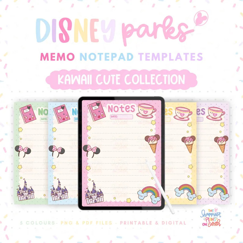Disneyworld Kawaii Memo Notepad Planner Printable Templates Digital Sheets With Goodnotes Cute Co... | Etsy (US)