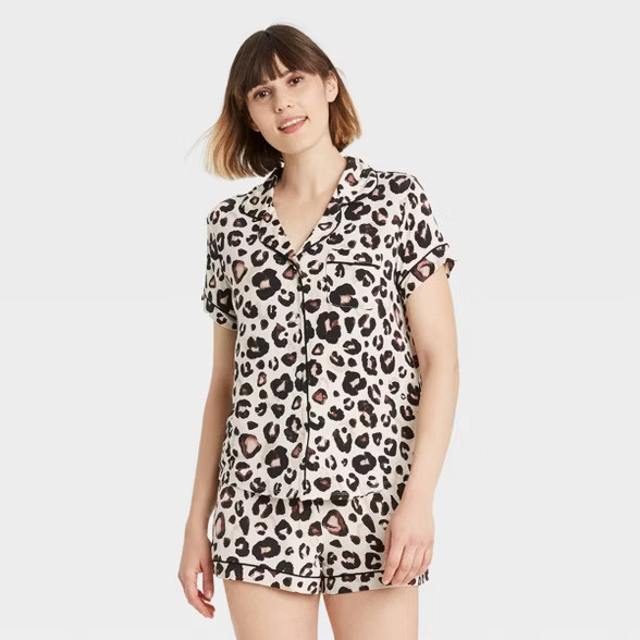 Women's Beautifully Soft Short Sleeve Notch Collar Top and Shorts Pajama Set - Stars Above | Target