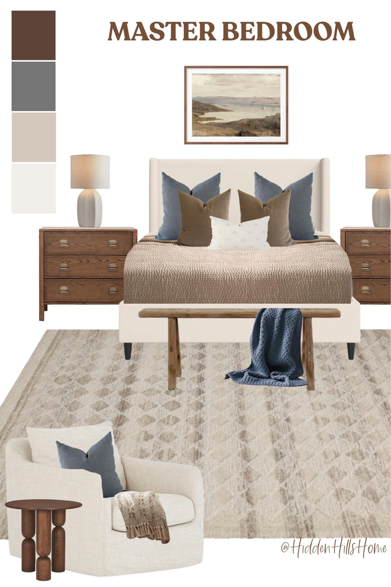 Master bedroom decor mood board, bedroom design ideas, bedding, cozy bedroom inspiration, bedroom design, Tilly bed, nightstands, bedroom rug

#LTKHome #LTKSaleAlert #LTKSeasonal