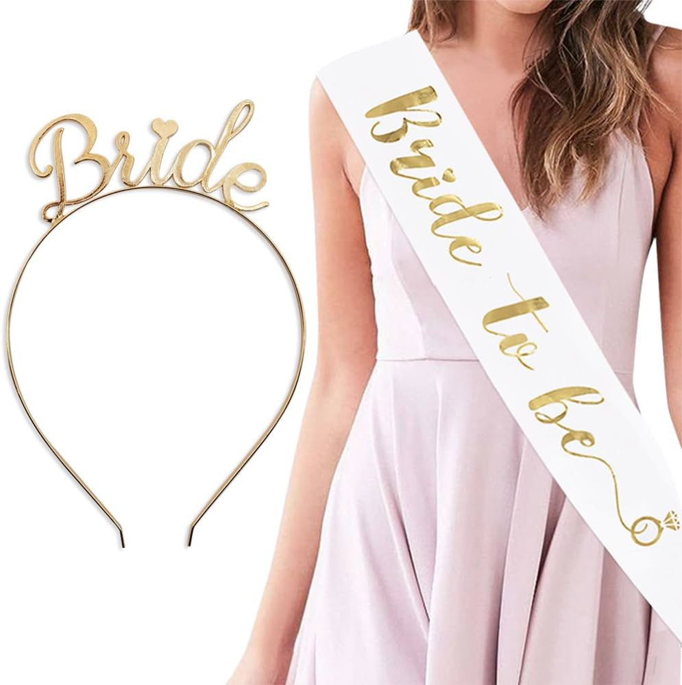 YULIPS Bride to Be Sash & Headband Tiara Set – Accessories for Bachelorette Party Bridal Shower... | Amazon (US)