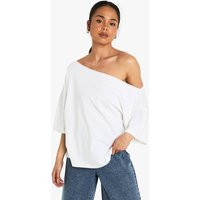 boohoo Women's Off The Shoulder Oversized T-Shirt in White | Size: 4 | Denim | boohoo (US & Canada)