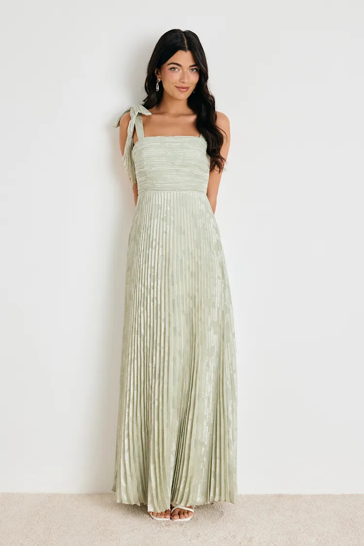 Cahlia Sage Floral Burnout Pleated Maxi Dress | Lulus