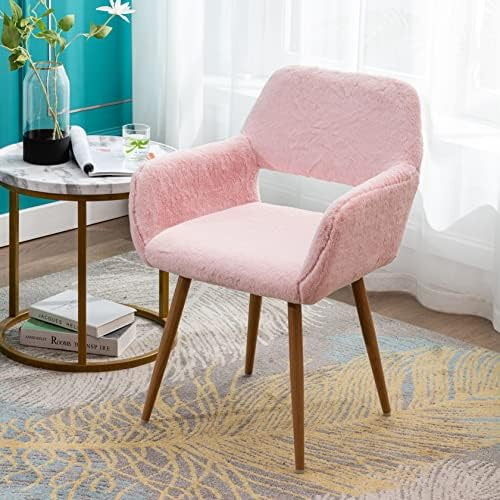 Amazon.com: SSLine Faux Fur Vanity Chair Elegant Pink Furry Makeup Desk Chairs for Girls Women Mo... | Amazon (US)