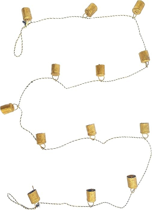 Creative Co-Op Metal Bell Garland with Black and White String, Antique Gold Finish | Amazon (US)
