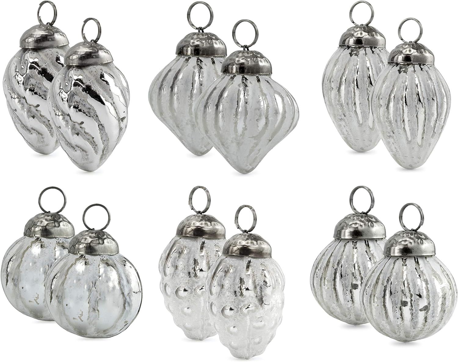 AuldHome Small Glass Finial Ornaments (Set of 12, Silver White); Distressed Metal Antique Style R... | Amazon (US)