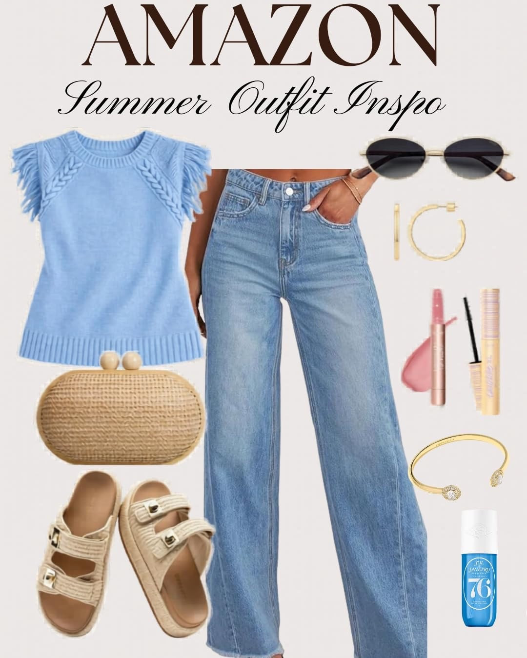AMAZON Summer Outfit Inspo 🌸 Casual Chic Denim Look

This effortless Amazon summer outfit is the perfect blend of casual and polished. Featuring light wash wide-leg jeans paired with a soft blue textured knit top, this look feels fresh, breathable, and flattering for everyday wear. Styled with neutral double-buckle sandals, a woven clutch, and gold accessories, it creates an easy elevated vibe that works for brunch, shopping days, or summer travel. Finish the look with simple beauty essentials and oversized sunglasses for that clean, put-together aesthetic without trying too hard. Perfect for women looking for comfortable yet stylish Amazon fashion finds this season.

#amazonfashion #summeroutfitideas #casualchicstyle #denimoutfit #widelegjeans #amazonfinds #summerstyle #effortlessstyle #everydayoutfit #neutralstyle #brunchoutfit #momstyle #affordablefashion #amazonstyle #summerwardrobe #outfitinspo #fashionover40 #chicandcasual #minimalstyle #capsulewardrobe #ad #affiliate