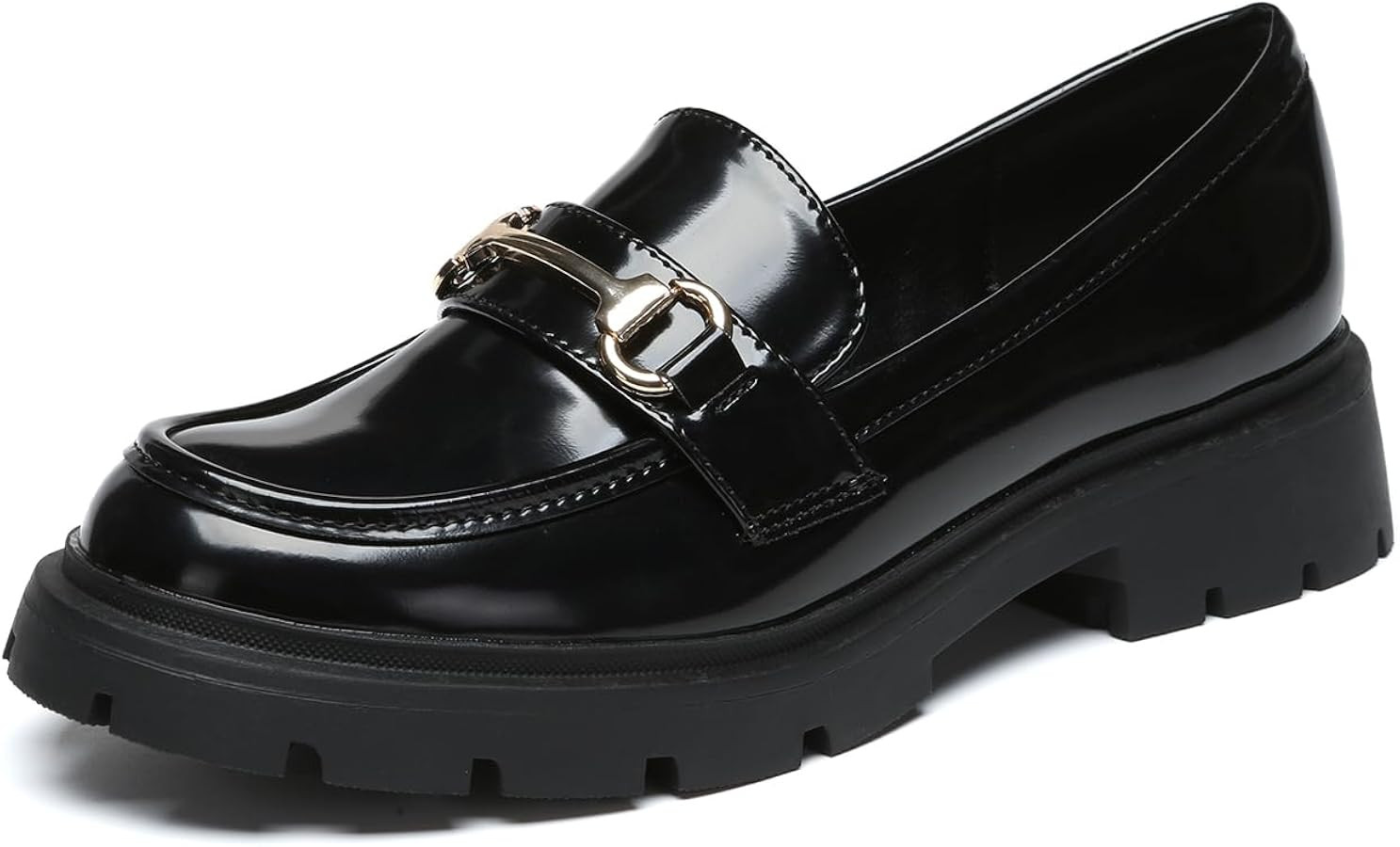Women's Chunky Platform Loafers with Buckle Patent Leather Black Penny Loafers Fashion Office Wor... | Amazon (US)