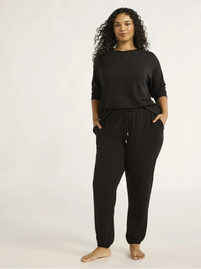 Joyspun Women's and Women’s Plus French Terry Sweatshirt and Joggers Set, 2-Piece, Sizes XS to ... | Walmart (US)