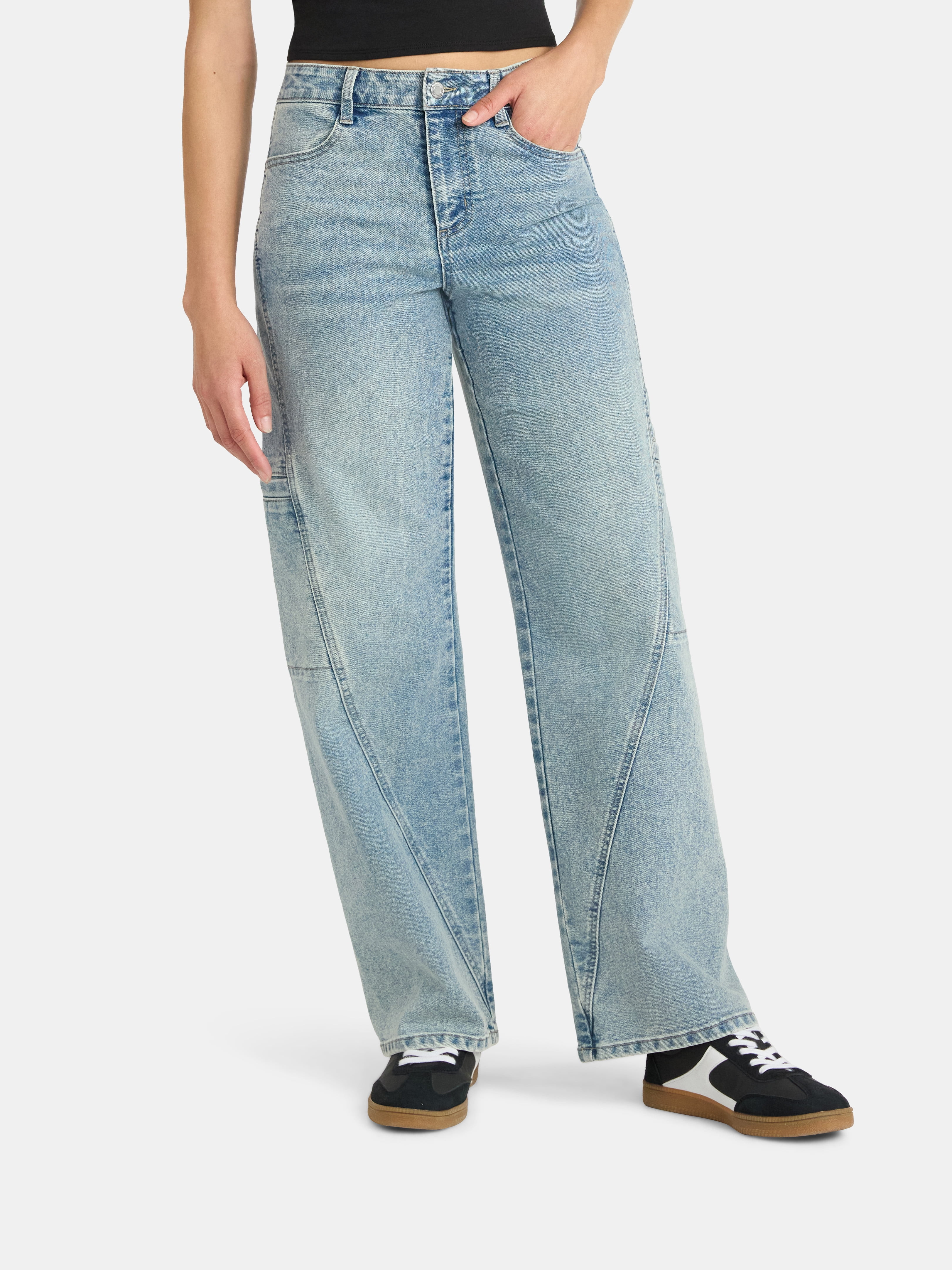 No Boundaries Twisted Seam Utility Wide Leg Jeans, 31.5'' Inseam, Women's - Walmart.com | Walmart (US)