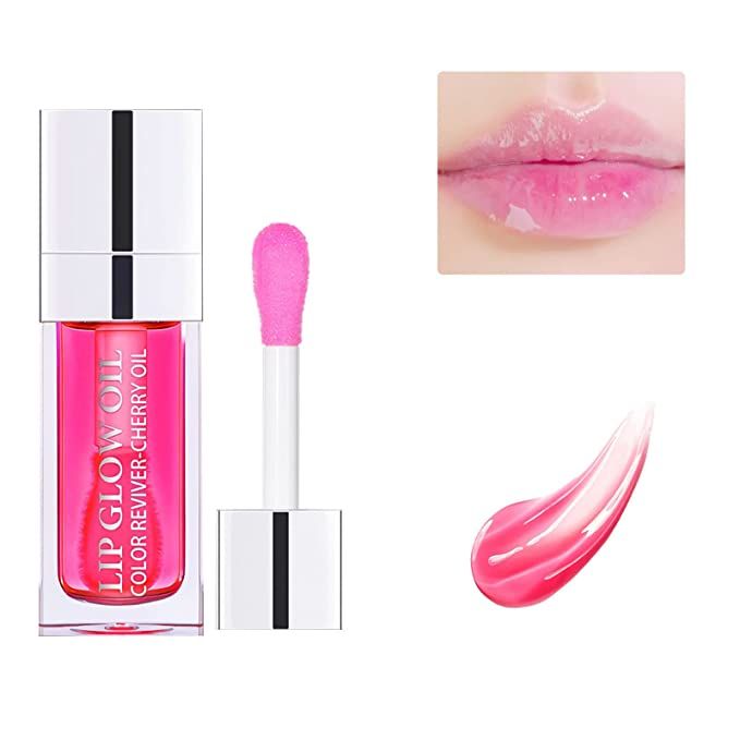 Hydrating Lip Glow Oil Plumping Lip Tint color transparent lip protection oil non-stick big brush... | Amazon (US)