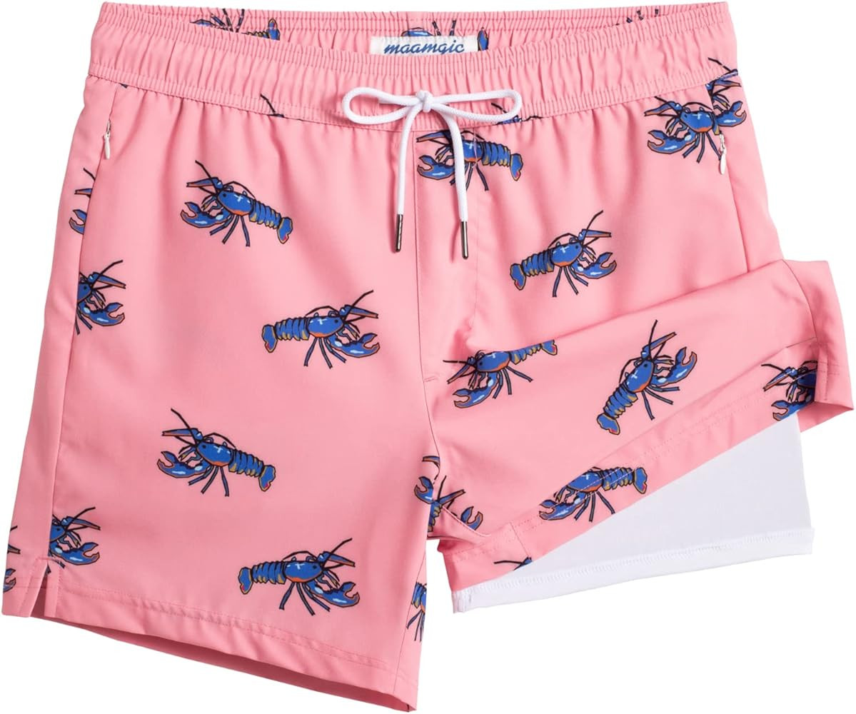 maamgic Mens Swim Trunks with Compression Liner 5" Stretch Beach Shorts Quick Dry with Zipper Poc... | Amazon (US)