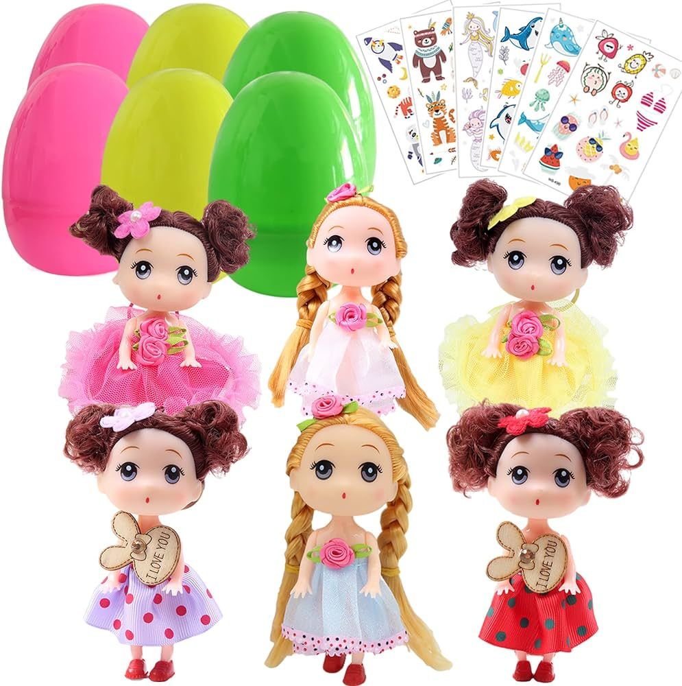 Easter Eggs, Easter Basket Fillers, 6 Pack Jumbo Prefilled Surprise Eggs with Cute Beauty Doll In... | Amazon (US)