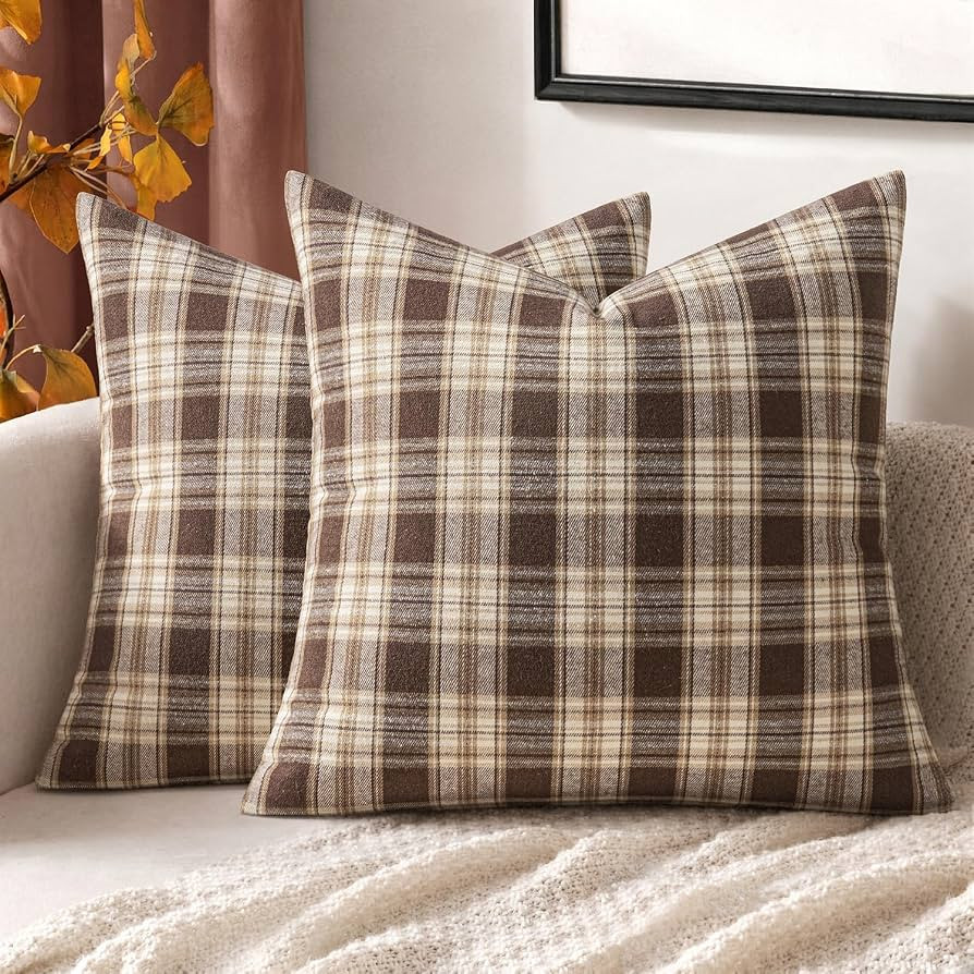MIULEE Fall Plaid Pillow Covers Scottish Tartan 18x18 Chocolate Brown | Amazon (US)