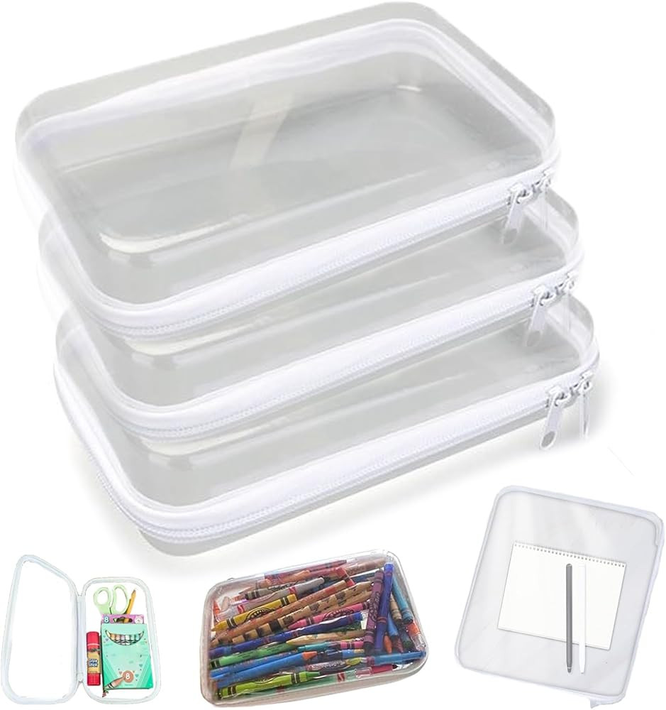 Hard Sided Zipper Case - 2024 New Hard-Sided Clear Zipper Ppencil Case, Portable Transparent Zipp... | Amazon (US)