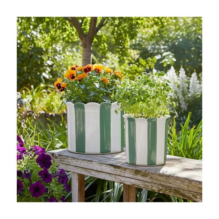 Decorative Striped Scallop Edge Planters Accent - Cute Flower Pots Ideal for Indoor or Outdoor Pl... | Walmart (US)
