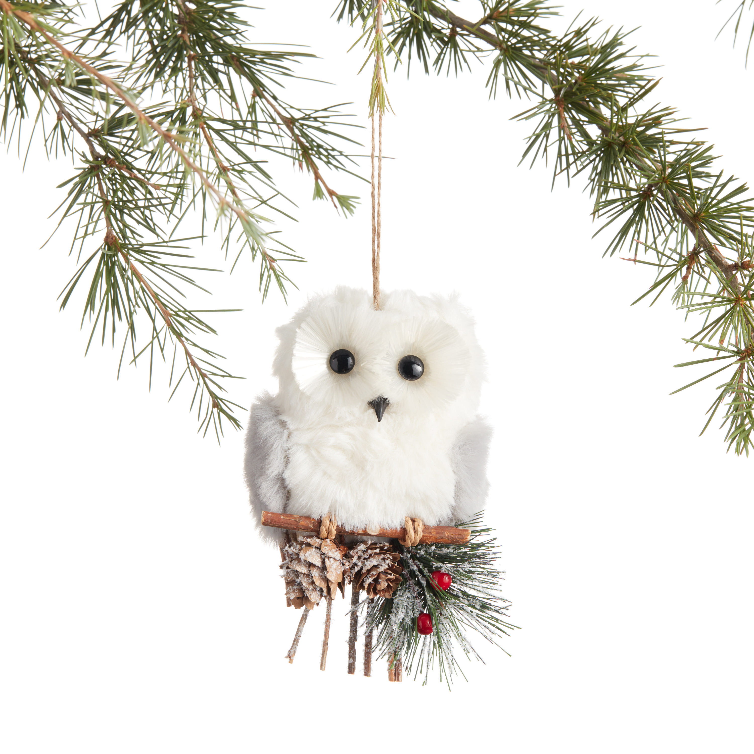 Faux Fur Owl on Twig Perch Ornament | World Market